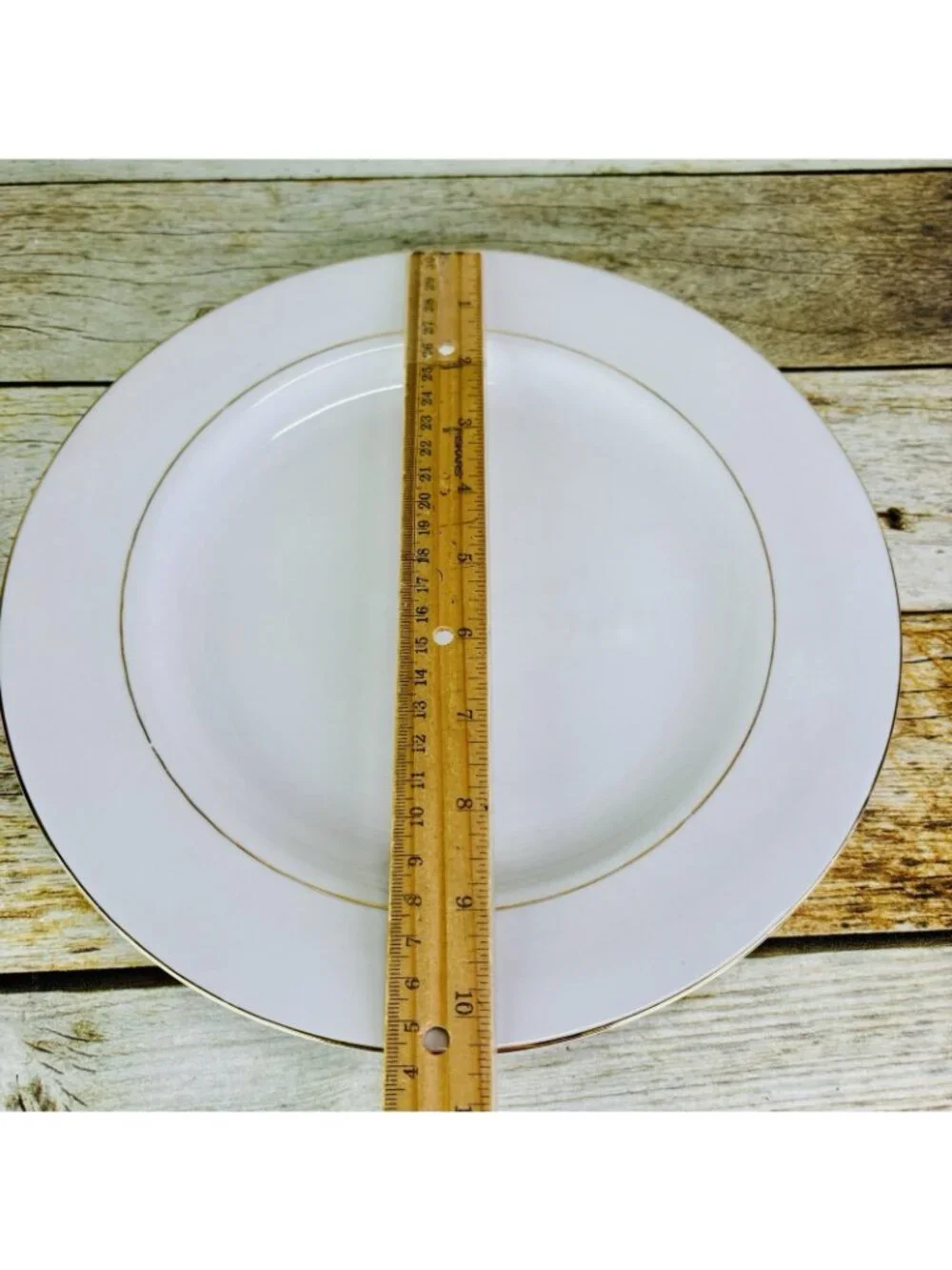 Vintage Kmart ELEGANT GOLD White Gold Trim Rim Porcelain Dinner Plates Set of 2